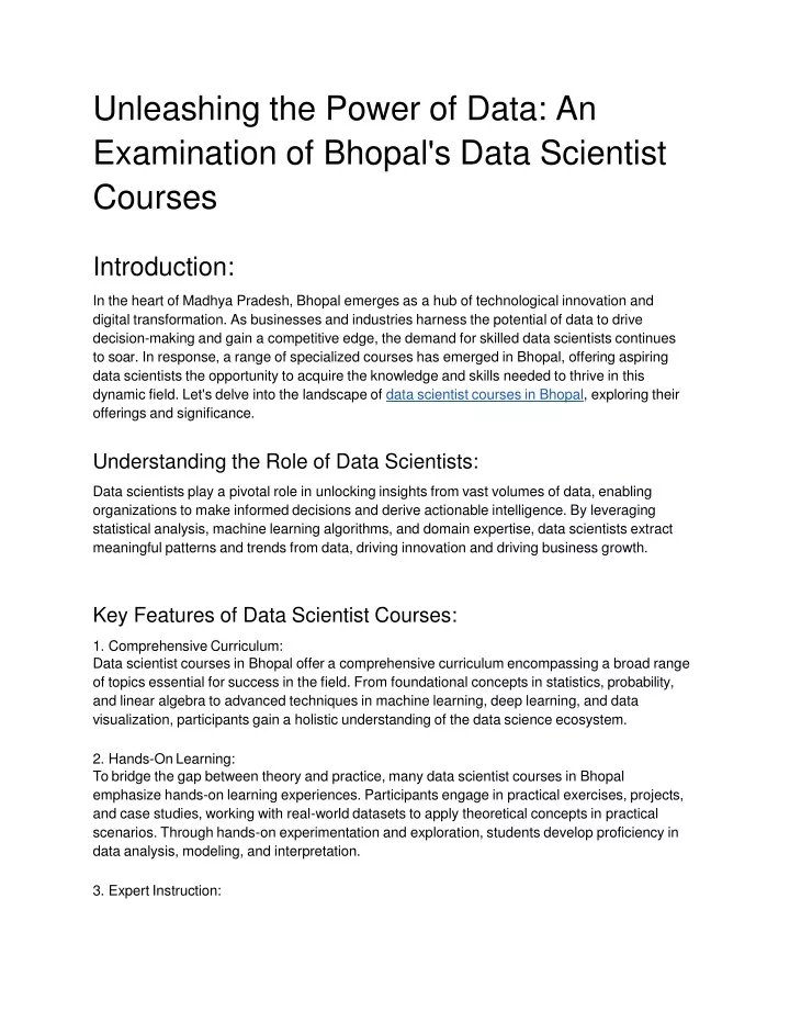 unleashing the power of data an examination of bhopal s data scientist courses