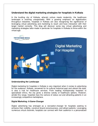 Understand the Digital Marketing Strategies for Hospitals in Kolkata