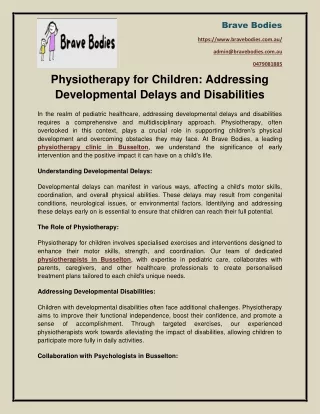 Physiotherapy for Children Addressing Developmental Delays and Disabilities