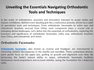 Unveiling the Essentials Navigating Orthodontic Tools and Techniques
