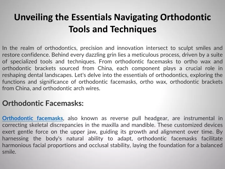 unveiling the essentials navigating orthodontic