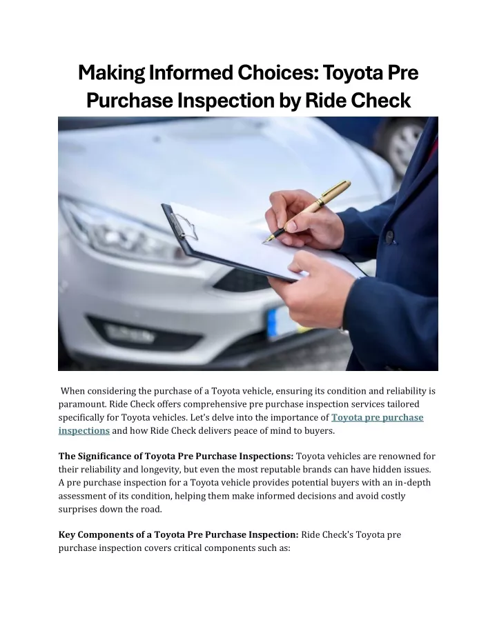 making informed choices toyota pre purchase