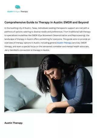 Comprehensive Guide to Therapy in Austin EMDR and Beyond