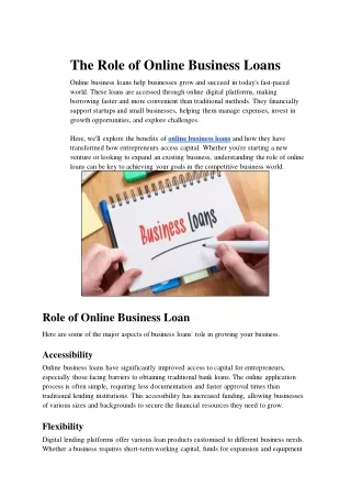 The Role of Online Business Loans