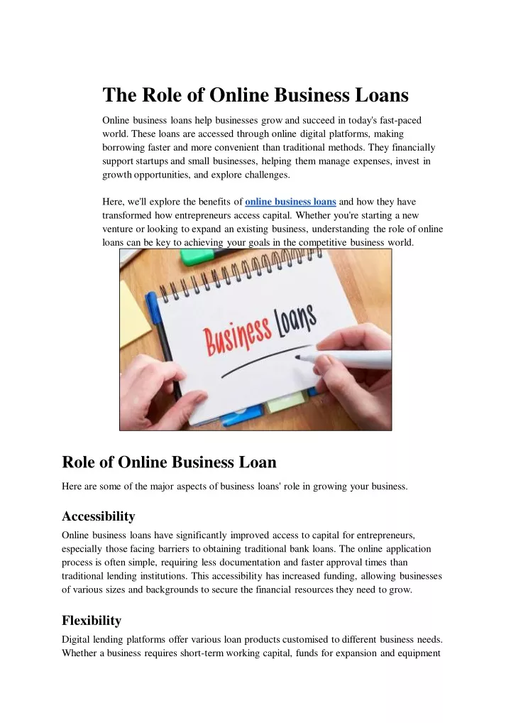 the role of online business loans