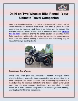 Bike for hire in Delhi