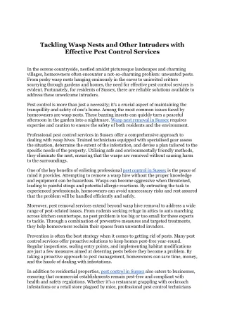 Tackling Wasp Nests and Other Intruders with Effective Pest Control Services