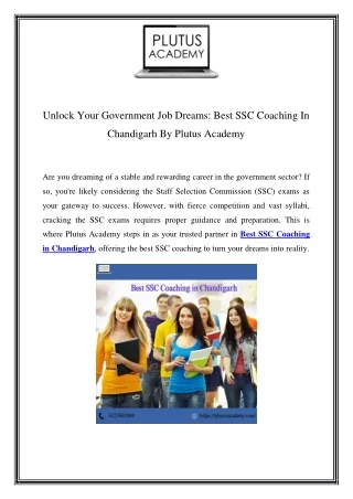 Top-Rated SSC Coaching in Chandigarh | Plutus Academy