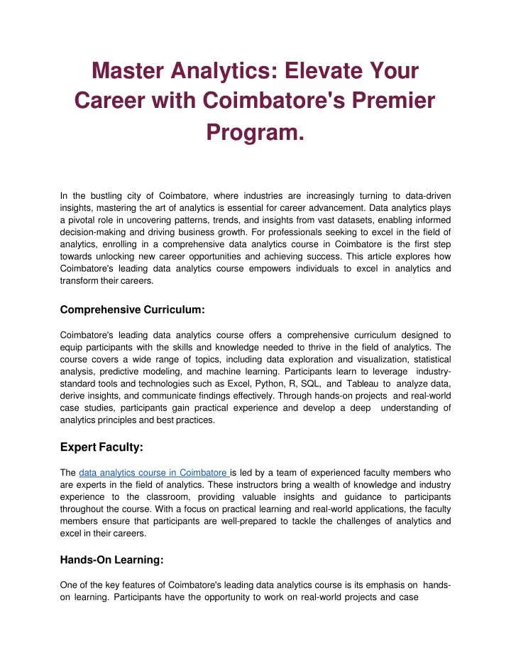 master analytics elevate your career with coimbatore s premier program