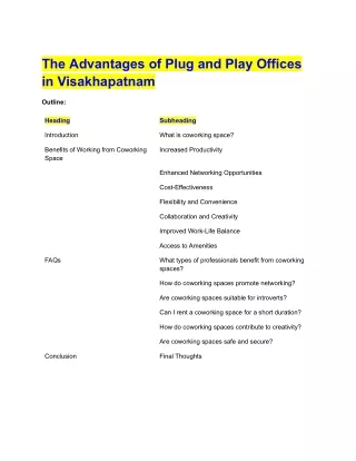 The Advantages of Plug and Play Offices in Visakhapatnam