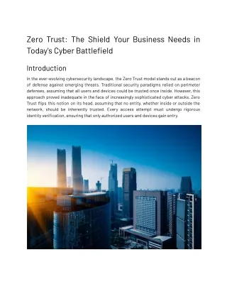 Zero Trust- The Shield Your Business Needs in Today's Cyber Battlefield