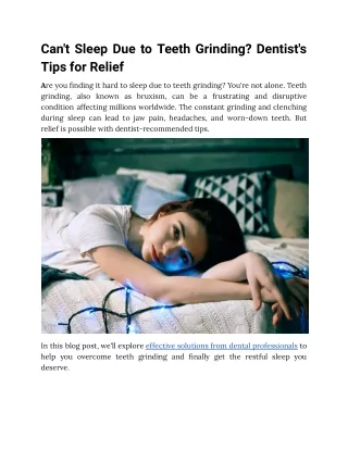Can't Sleep Due to Teeth Grinding: Dentist's Tips for Relief