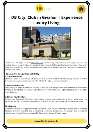 DB City: Club in Gwalior | Experience Luxury Living