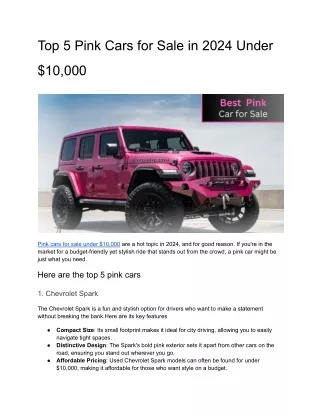 Top 5 Pink Cars for Sale in 2024 Under $10,000