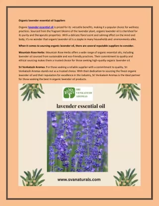 Organic lavender essential oil Suppliers