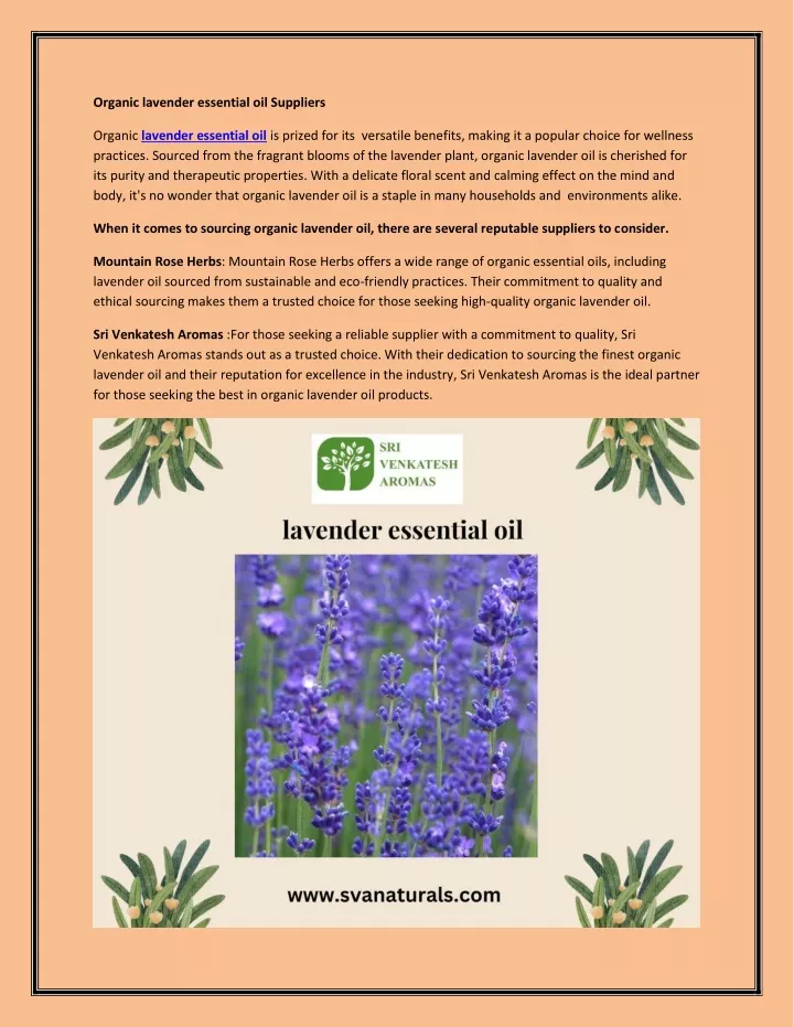organic lavender essential oil suppliers