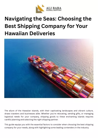 Navigating the Seas Choosing the Best Shipping Company for Your Hawaiian Deliveries