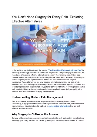 You Don't Need Surgery for Every Pain- Exploring Effective Alternatives