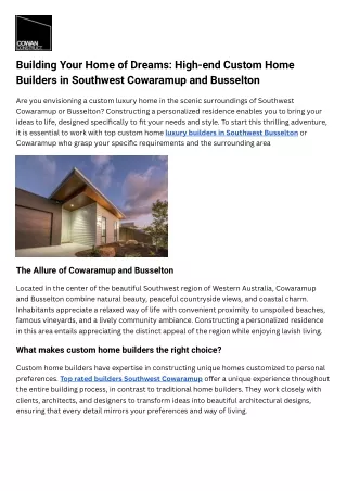 Building Your Home of Dreams High-end Custom Home Builders in Southwest Cowaramup and Busselton