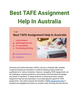 Best TAFE Assignment Help In Australia