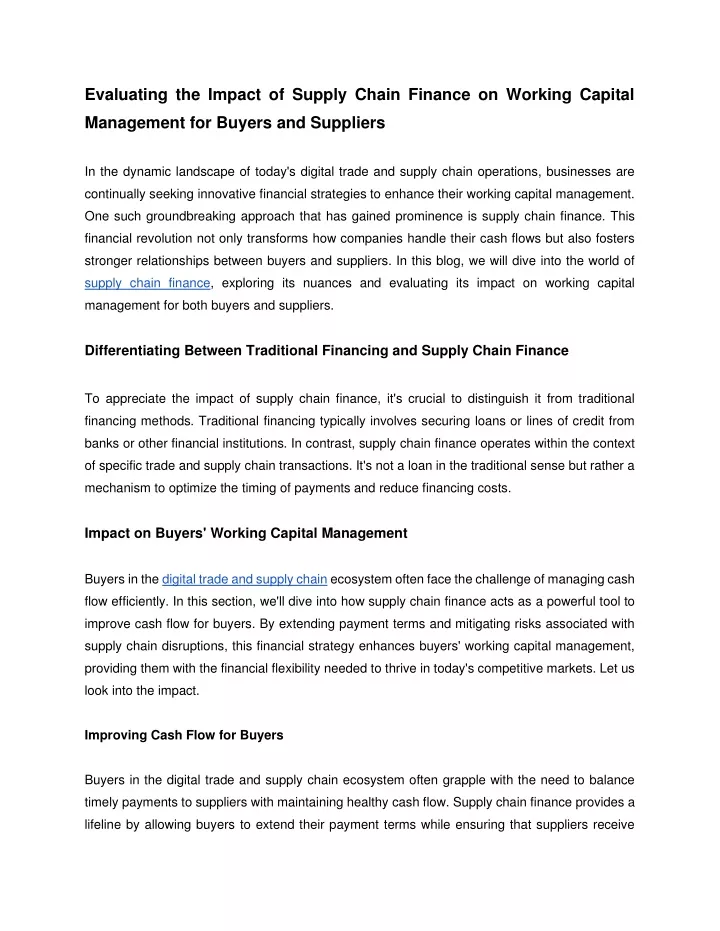 evaluating the impact of supply chain finance