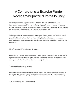 A Comprehensive Exercise Plan for Novices to Begin their Fitness Journey