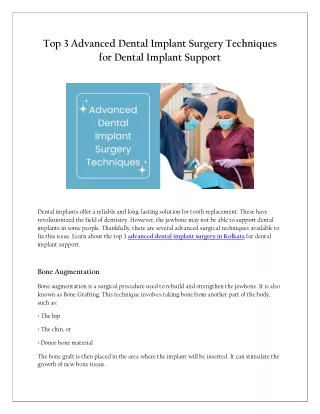 Top 3 Cutting-Edge Dental Implant Surgery Methods for Supporting Dental Implants