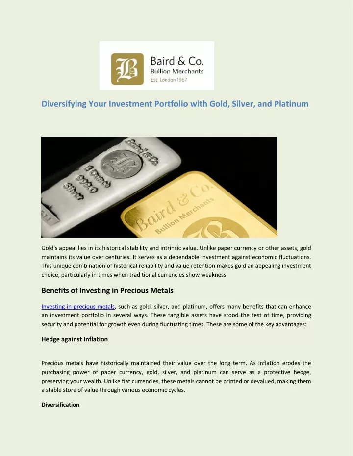 diversifying your investment portfolio with gold