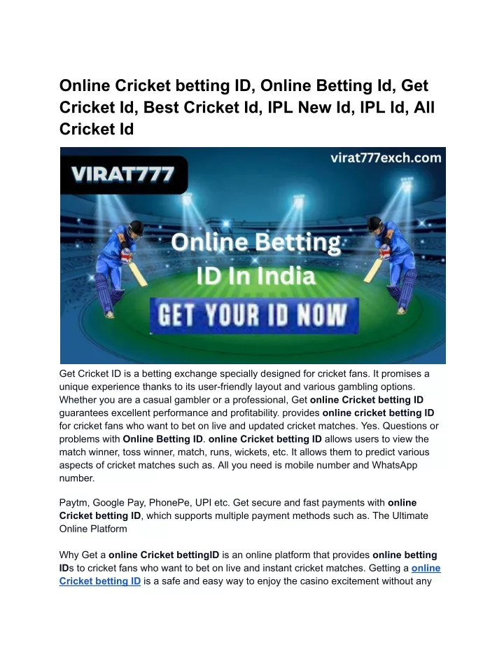 online cricket betting id online betting