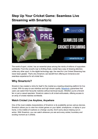 Step Up Your Cricket Game: Seamless Live Streaming with Smartcric