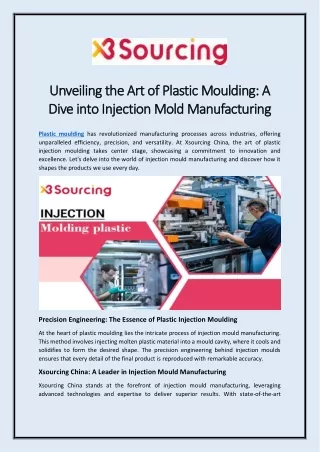 Unveiling the Art of Plastic Moulding A Dive into Injection Mold Manufacturing