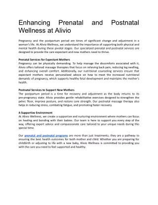 Enhancing Prenatal and Postnatal Wellness at Alivio