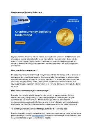 Cryptocurrency Basics to Understand