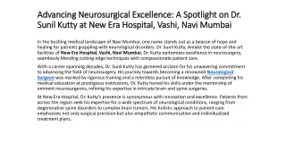 Advancing Neurosurgical Excellence: A Spotlight on Dr. Sunil Kutty