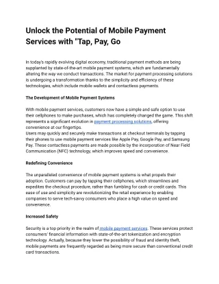 Unlock the Potential of Mobile Payment Services with Tap, Pay, Go