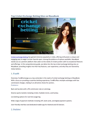 Top Cricket Exchange Betting Sites on MazaBook