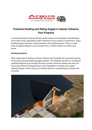 Premium Roofing and Siding Supply in Hawaii: Enhance Your Property