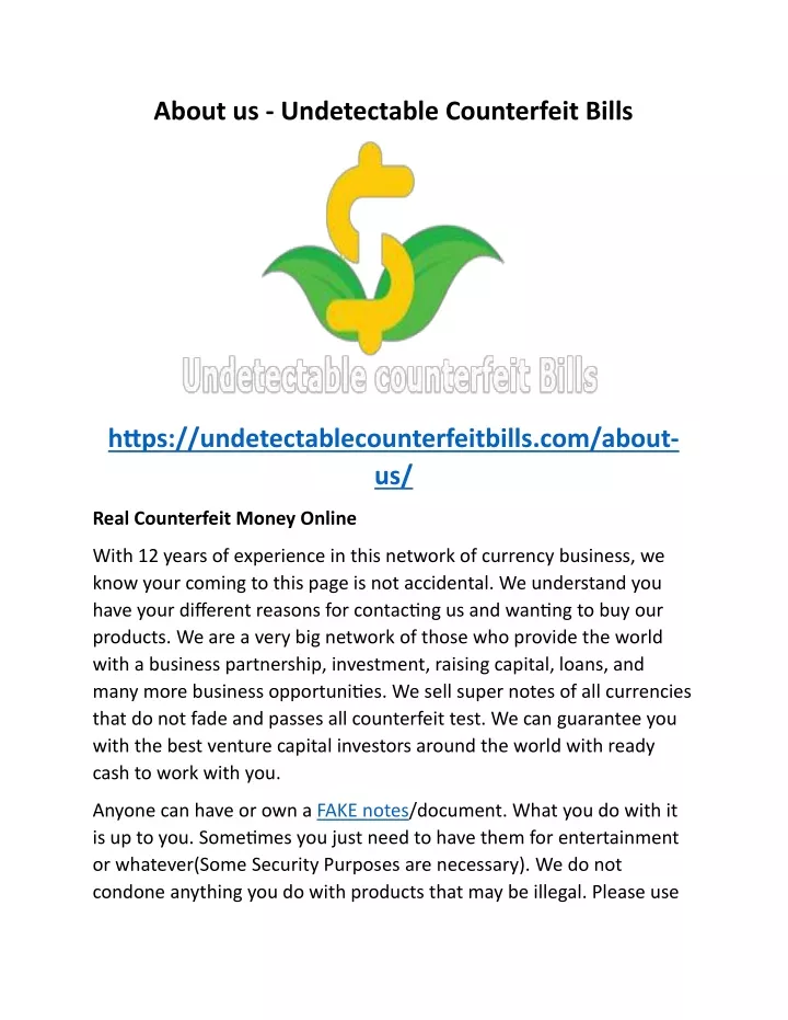 about us undetectable counterfeit bills