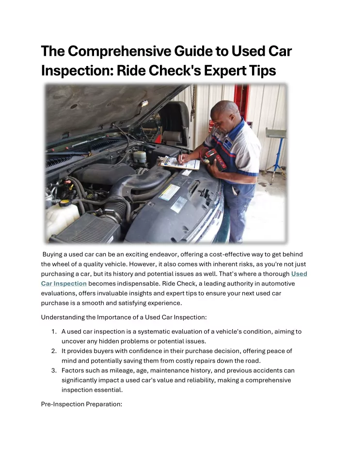 the comprehensive guide to used car inspection