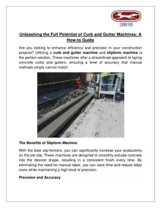 Unleashing the Full Potential of Curb and Gutter Machines A How-to Guide