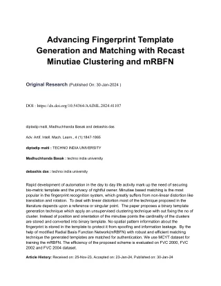 Advancing Fingerprint Template Generation and Matching with Recast Minutiae Clustering and mRBFN