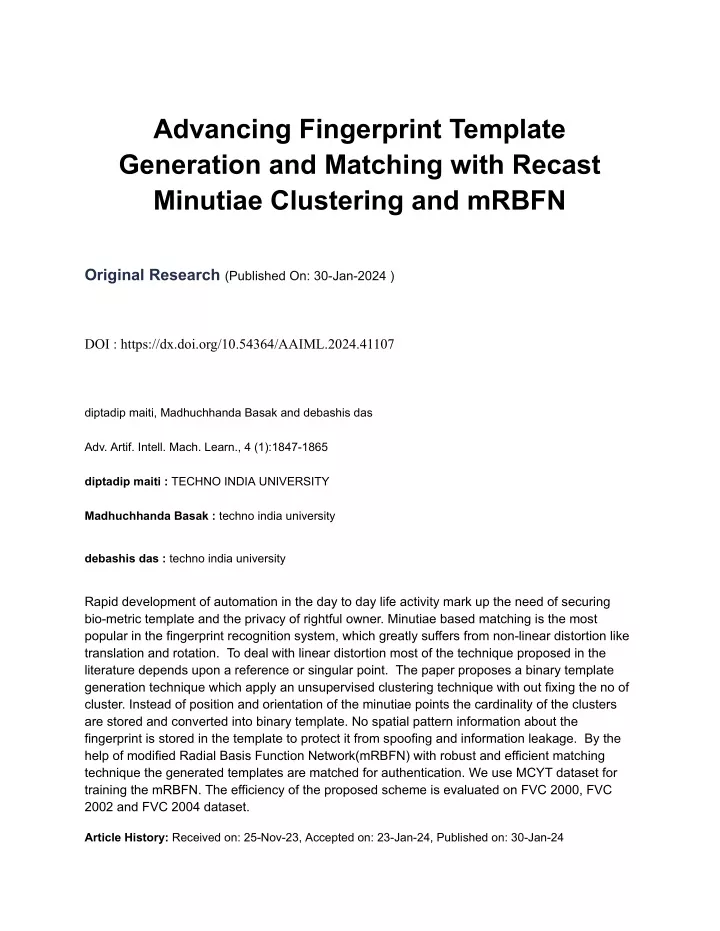 advancing fingerprint template generation