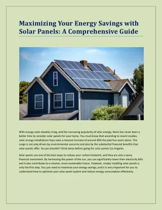 Maximizing Your Energy Savings with Solar Panels: A Comprehensive Guide