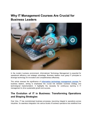 Why IT Management Courses Are Crucial for Business Leaders