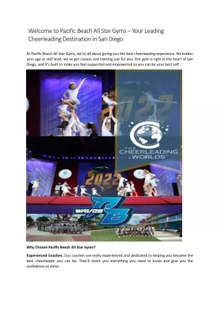 Welcome to Pacific Beach All Star Gyms – Your Leading   Cheerleading Destination