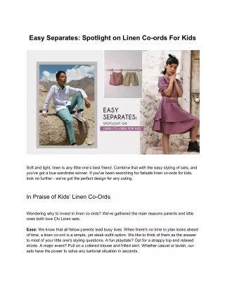 Easy Separates-Spotlight on Linen Co-ords For Kids