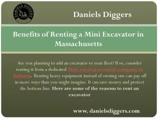 Mini excavator rental company in Massachusetts - Daniels Diggers