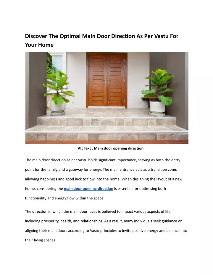 discover the optimal main door direction