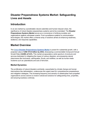 Disaster Preparedness Systems Market_ Safeguarding Lives and Assets