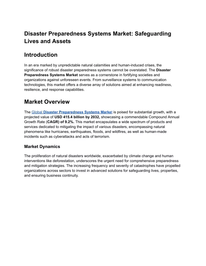 disaster preparedness systems market safeguarding